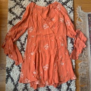 Free People Bell Sleeve Faux Wrap Dress